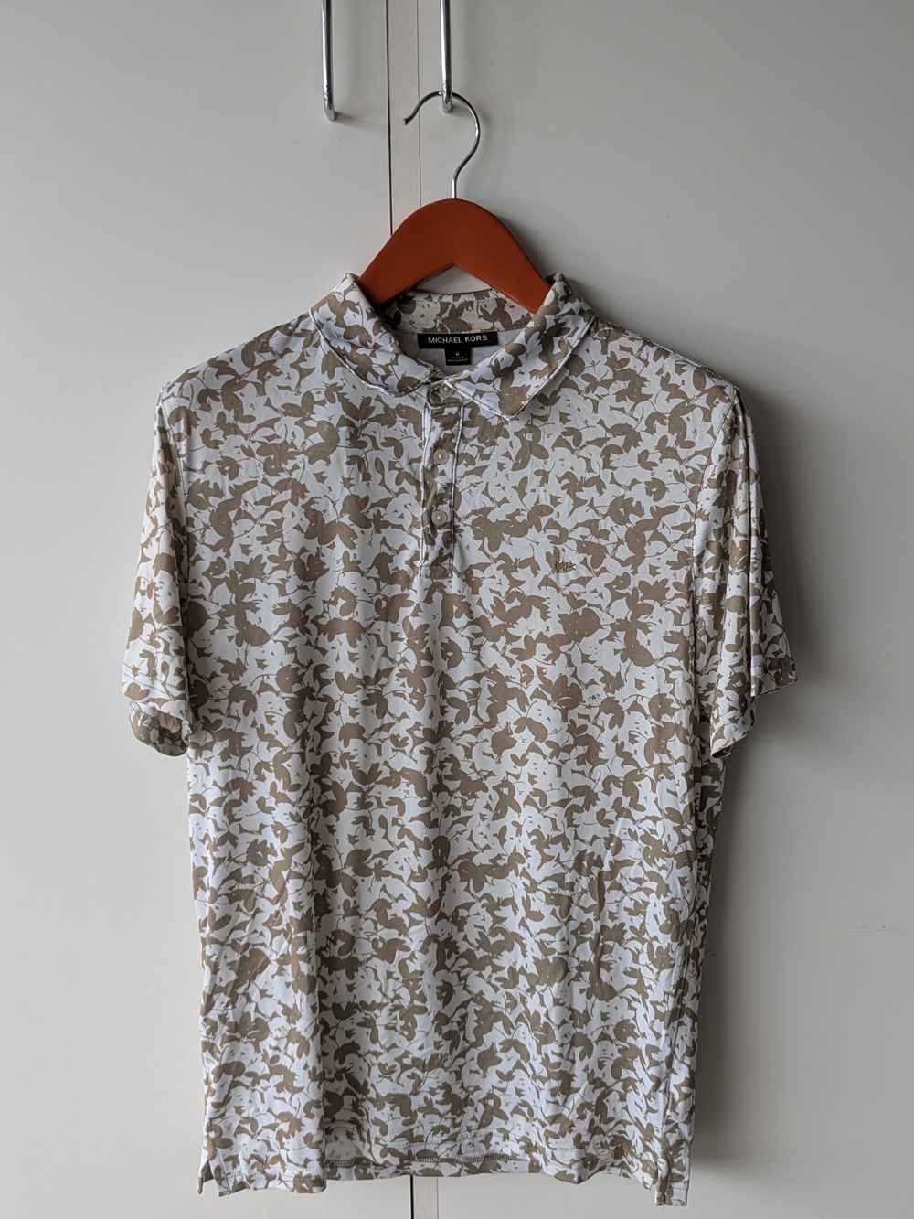 Michael Kors Men's White and Beige Floral-Print Polo